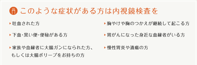 このような症状がある方は内視鏡検査を